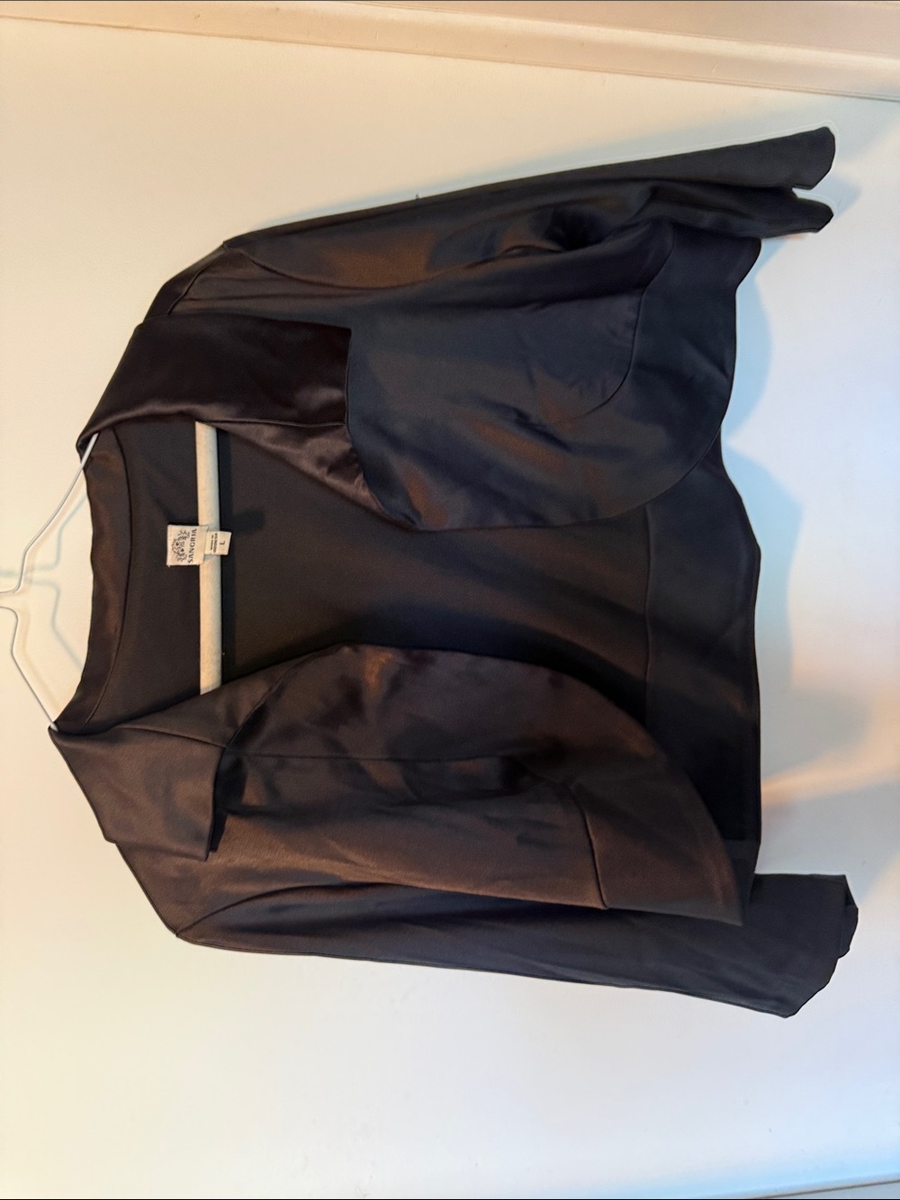 Signature by Sangria Black Satin Open-Front Blazer